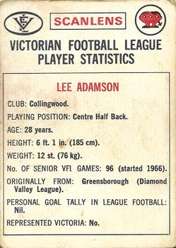 1974 Scanlens VFL #118 Lee Adamson Back